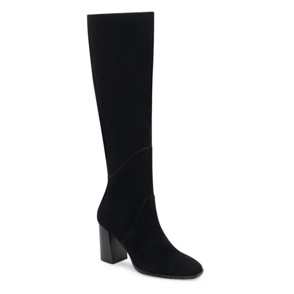 DOLCE VITA Flin Black‎ Suede Knee High Boot Chunky Block Heel Leather Size 6 - Picture 1 of 14